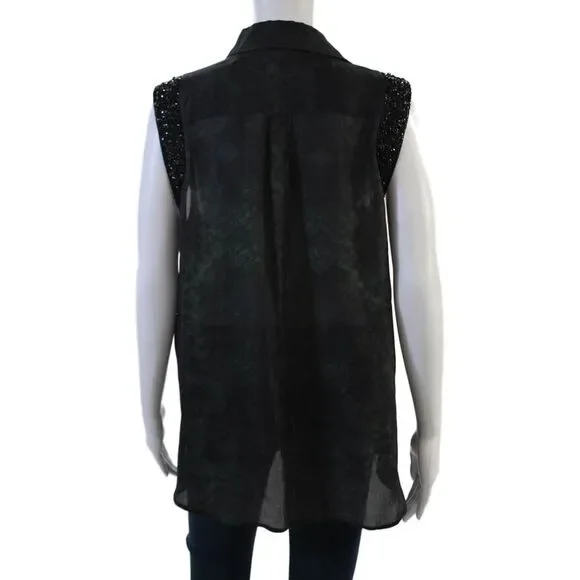 Haute Hippie Women Bohemian Silk Collared Sleeveless Button Blouse Size L - Picture 4 of 7